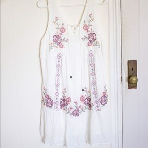 Xhilaration White Dress with Floral Embroidery